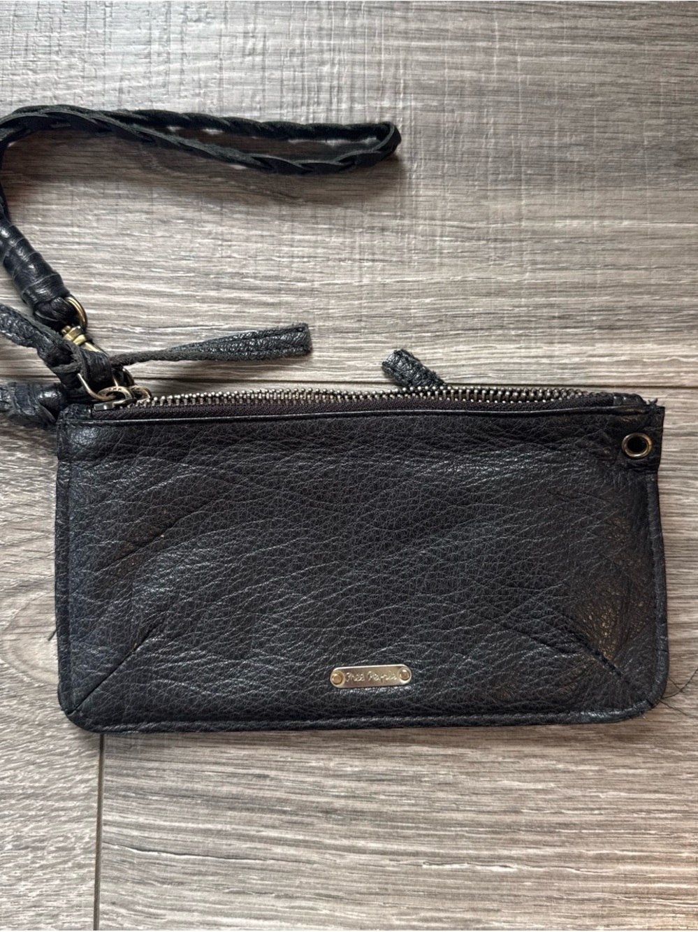 Free People Black Leather Wristlet Wallet - clutch